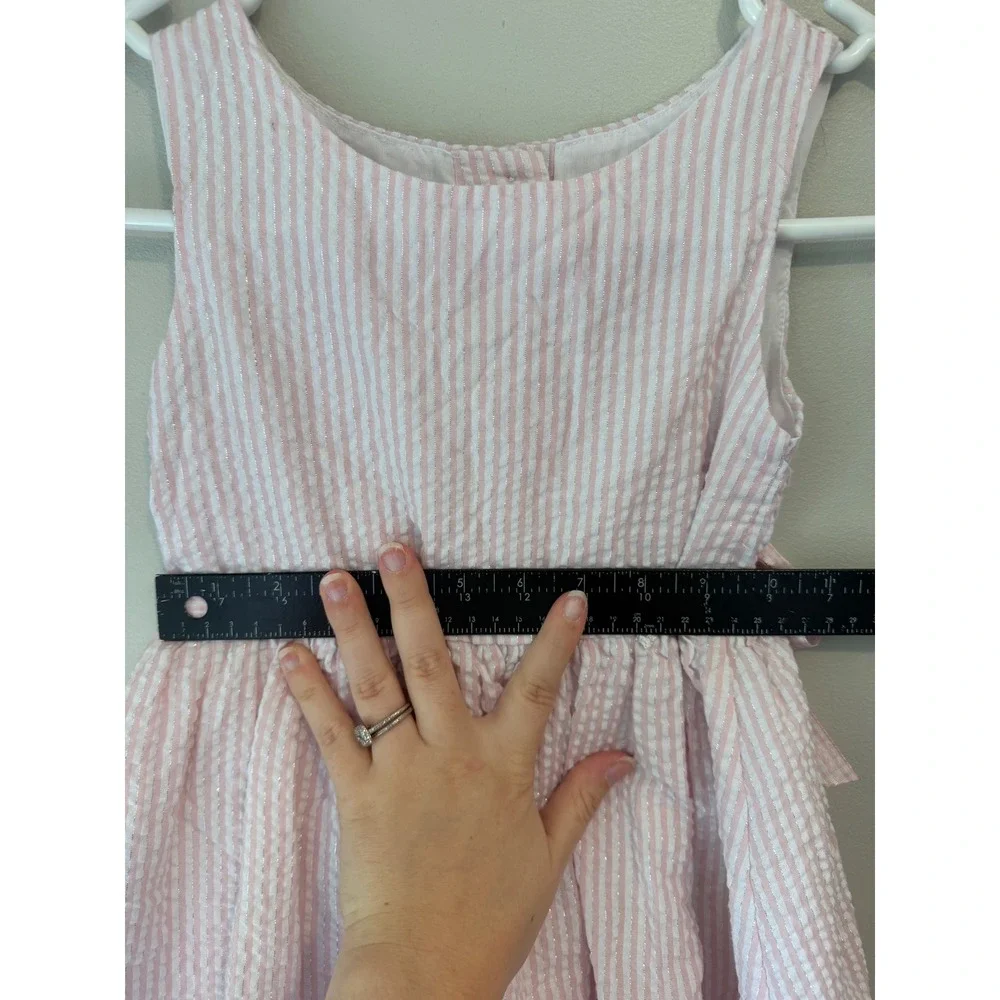 Rare Editions Girls Pink Seersucker Stripe Metallic Shimmer Party Dress 1535